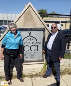 Cook County Commission Maria Pappas with Chamber President Hassan Nijem at the Islamic Community Center of Illinois where the chamber helped members obtain more than $39,000 in property tax refunds