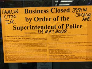 Closure notice on store at 3759 W. Chicago Avenue in Chicago closed May 3, 2021 for no reason